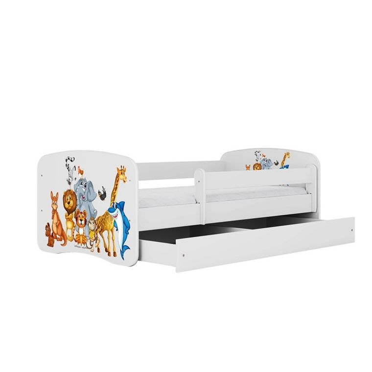 Kocot Kids, Babydreams, łóżko z szufladą, białe, zwierzęta, 80-180 cm