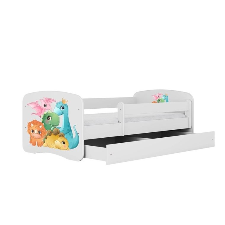 Kocot Kids, Babydreams, łóżko z szufladą i materacem, białe, dinusie, 80-180 cm