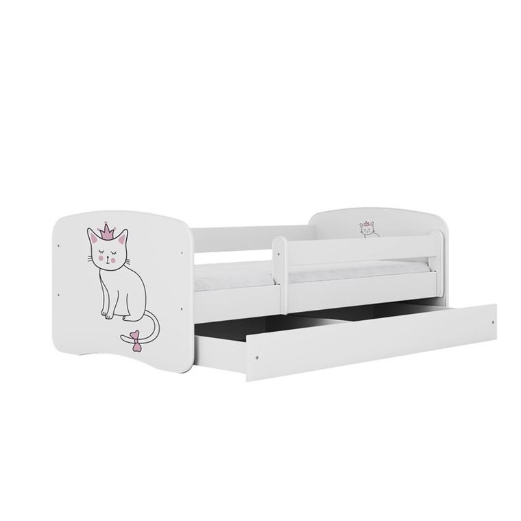 Kocot Kids, Babydreams, łóżko z szufladą i materacem, białe, kot, 80-180 cm