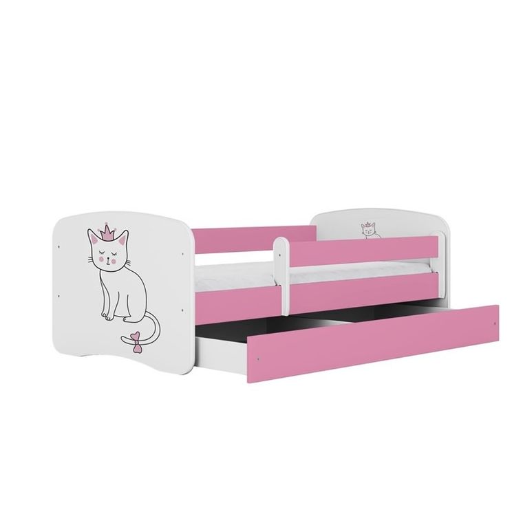 Kocot Kids, Babydreams, łóżko z szufladą i materacem, różowe, kot, 80-160 cm