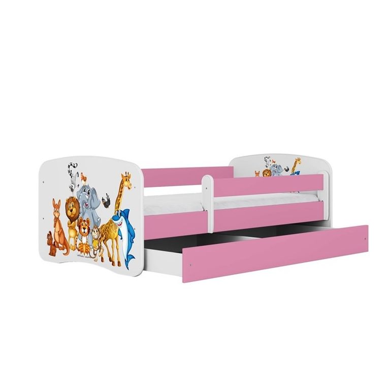 Kocot Kids, Babydreams, łóżko z szufladą i materacem, różowe, zwierzęta, 80-180 cm