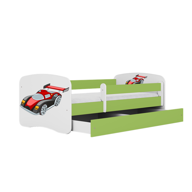 Kocot Kids, Babydreams, łóżko z szufladą i materacem, zielone, auto wyścigowe, 80-160 cm