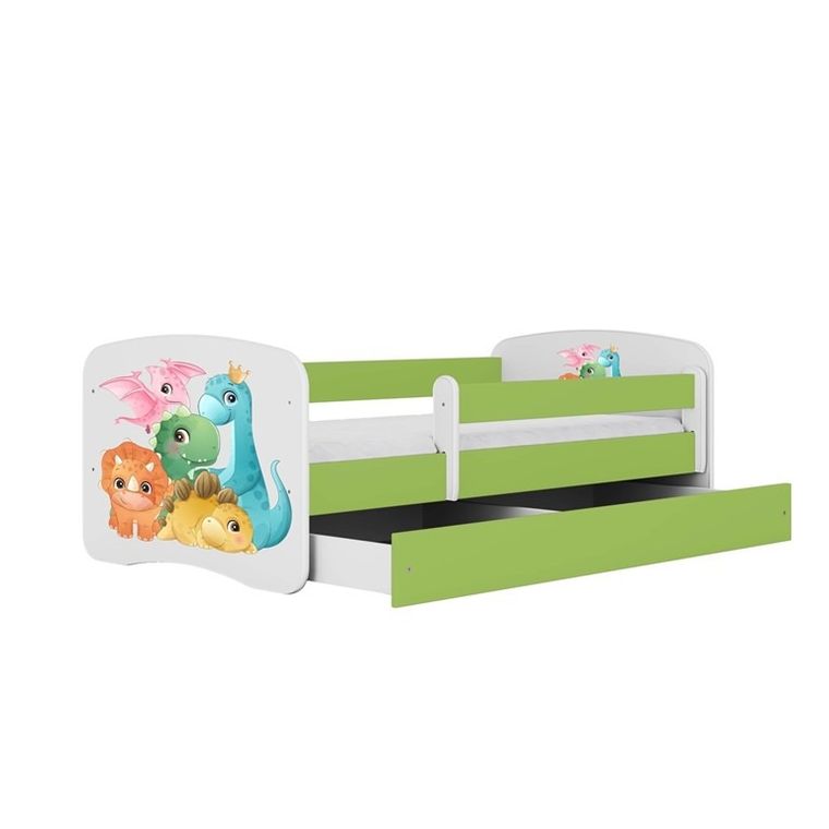 Kocot Kids, Babydreams, łóżko z szufladą, zielone, dinusie, 80-160 cm