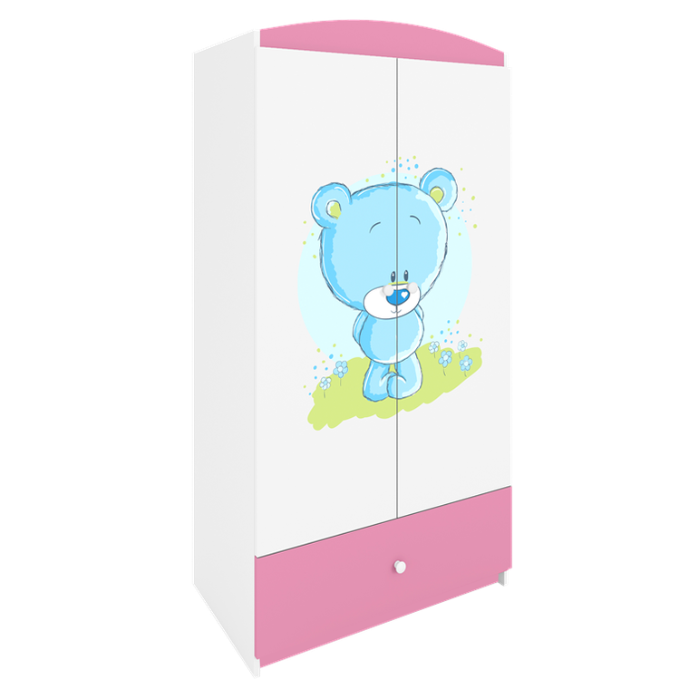 Kocot Kids, Babydreams, szafa, różowa, niebieski miś, 181.2-52-90 cm