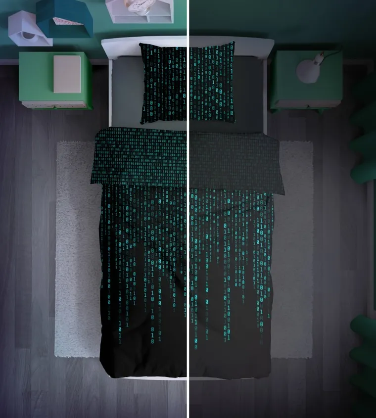 Kod, 2-częściowy komplet pościeli, świecąca w ciemności, 160-200 cm