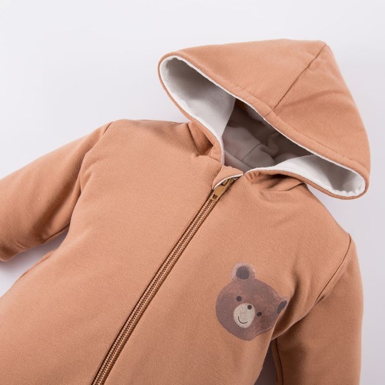 Kombinezon przejściowy chłopięcy z kapturem, beżowy, Eevi
