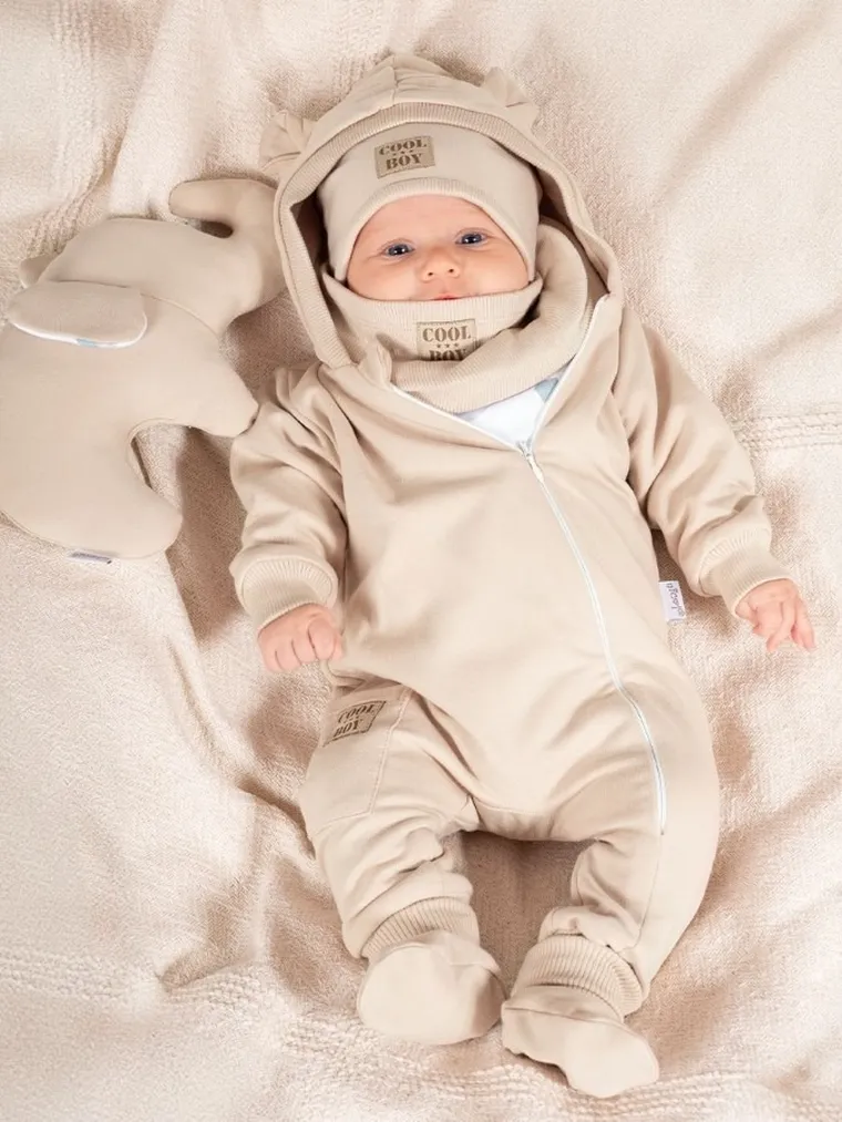 Kombinezon przejściowy chłopięcy z kapturem, beżowy, Nicol