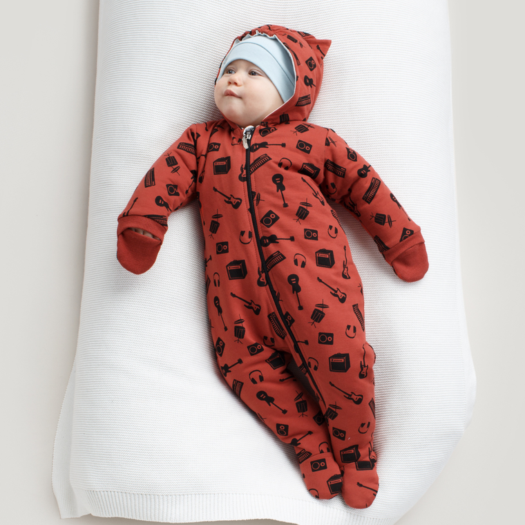 Kombinezon przejściowy chłopięcy z kapturem, czerwony, Pinokio