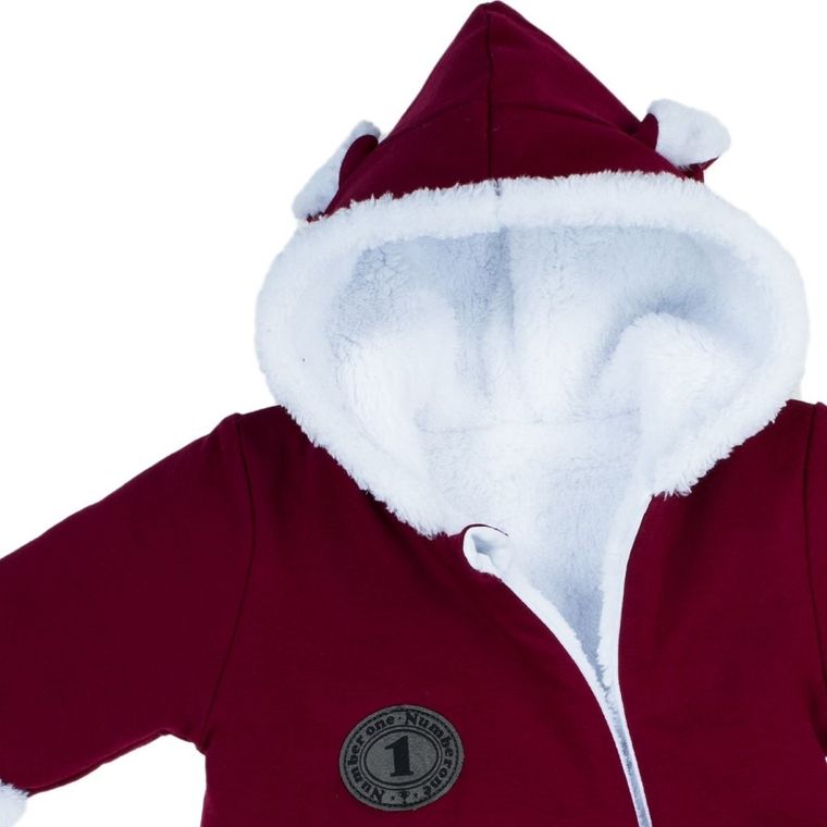 Kombinezon przejściowy chłopięcy z kapturem, ocieplany, bordowy, Nicol