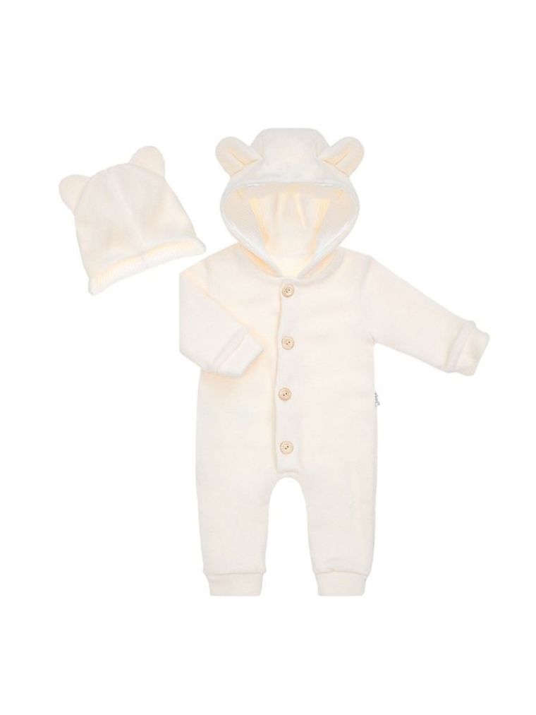 Kombinezon przejściowy chłopięcy z kapturem, ocieplany, Czapka, ecru, Nicol