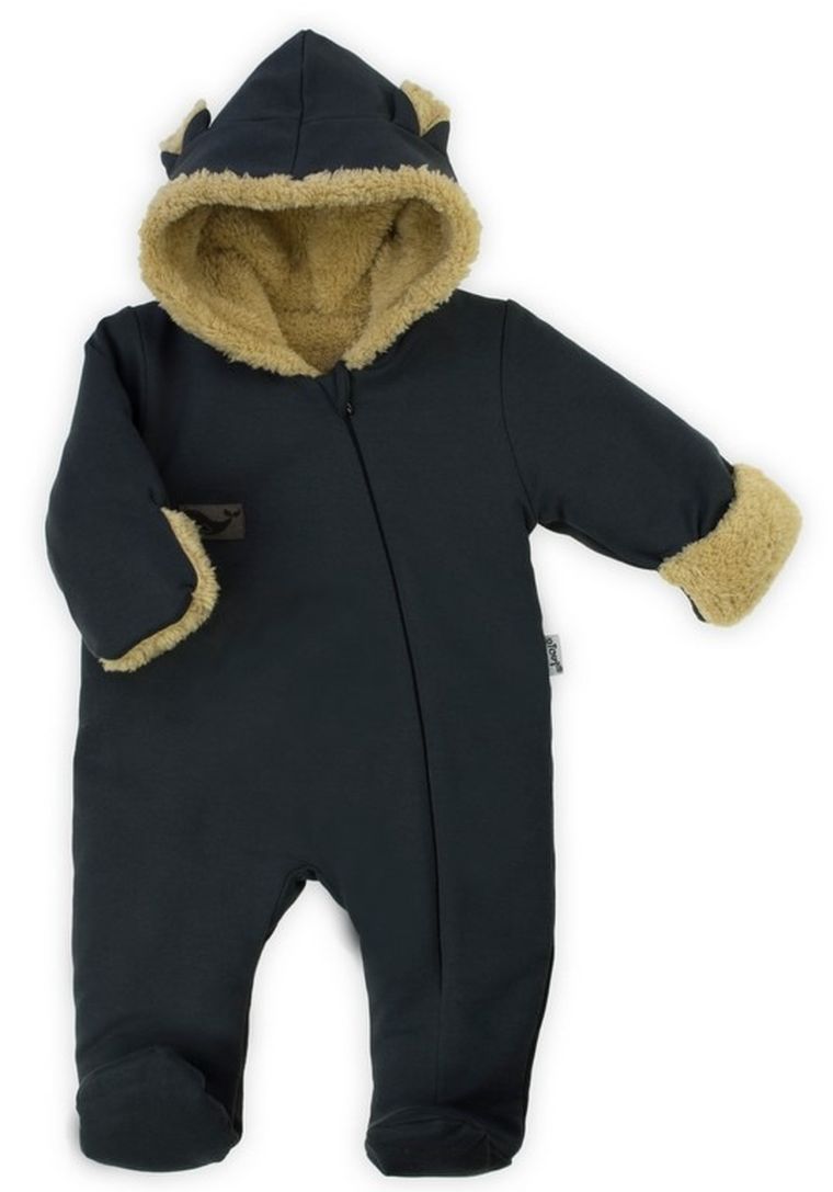 Kombinezon przejściowy chłopięcy z kapturem, ocieplany, granatowy, Nicol