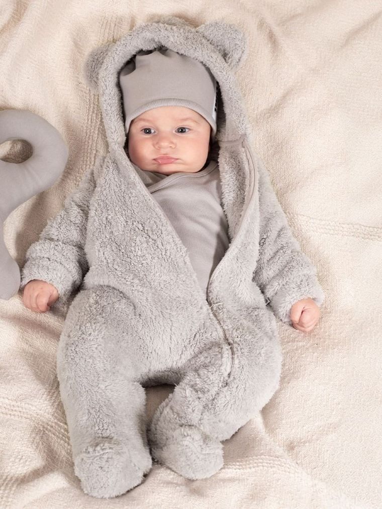 Kombinezon przejściowy chłopięcy z kapturem, ocieplany, szary, Nicol