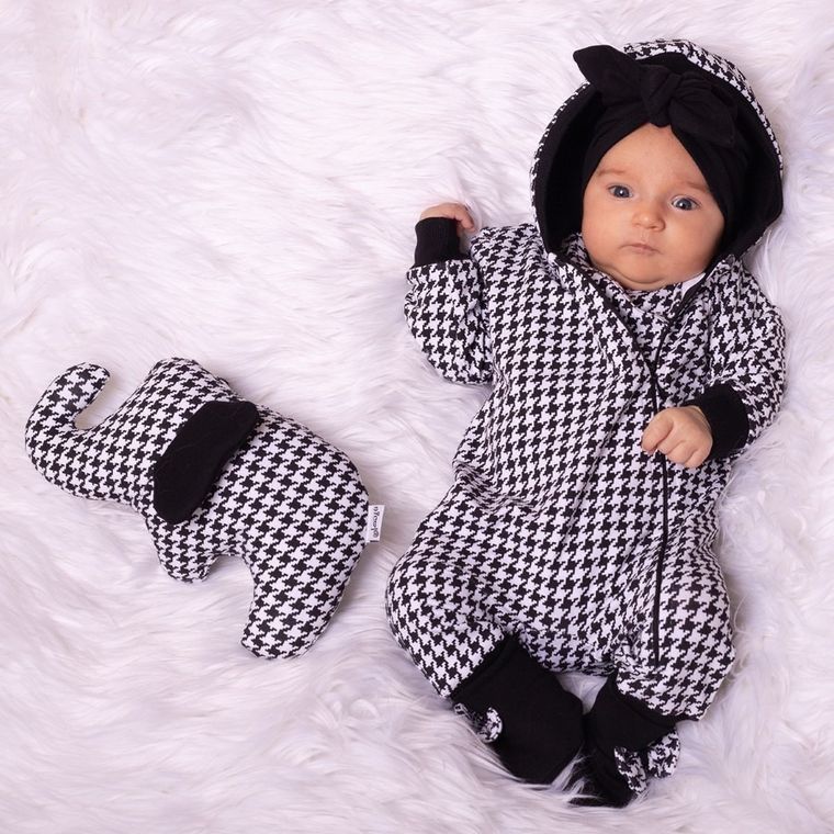 Kombinezon przejściowy dziewczęcy z kapturem, biało-czarny, Nicol