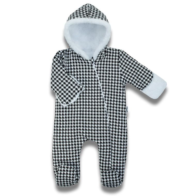 Kombinezon przejściowy dziewczęcy z kapturem, ocieplany, biało-czarny, Nicol