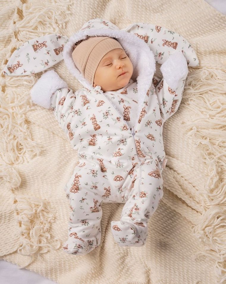 Kombinezon przejściowy dziewczęcy z kapturem, ocieplany, biały, Nicol