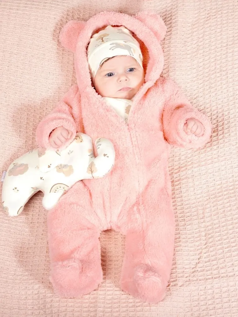 Kombinezon przejściowy dziewczęcy z kapturem, ocieplany, różowy, Nicol