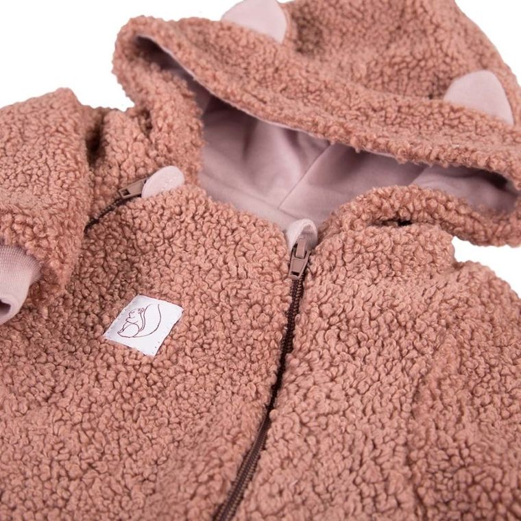 Kombinezon przejściowy dziewczęcy z kapturem, różowy, baranek, Eevi