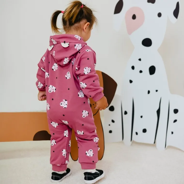 Kombinezon przejściowy dziewczęcy z kapturem, różowy, Eevi