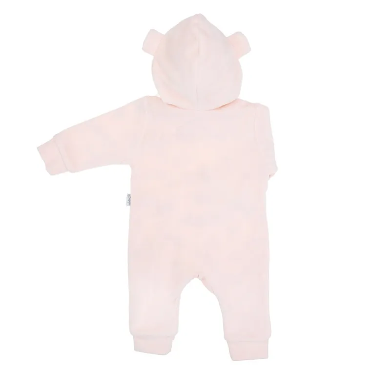 Kombinezon przejściowy dziewczęcy z kapturem, welurowy, różowy, Nicol