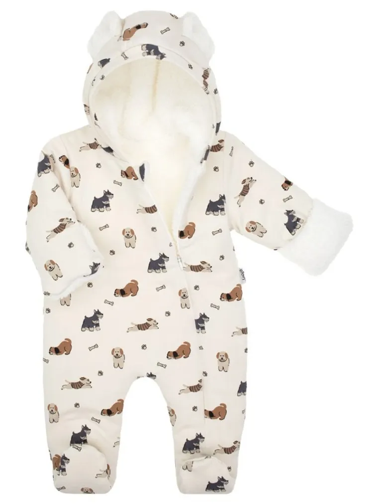 Kombinezon przejściowy niemowlęcy z kapturem, ocieplany, beżowy, Nicol