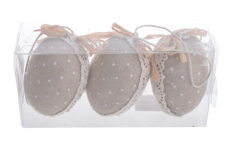 Komplet 3 jajek beż w kropki, zawieszka, 4.5-6.5 cm