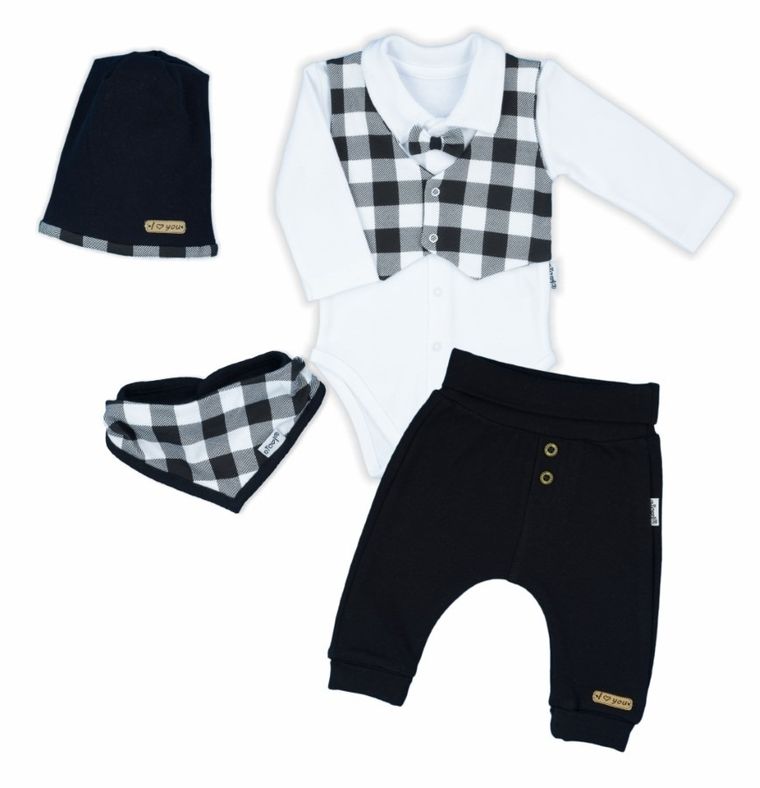 Komplet chłopięcy 4-częściowy, biało-czarny, Nicol