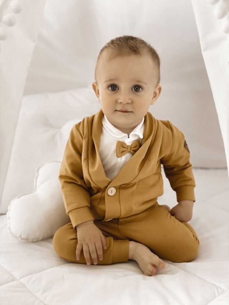 Komplet chłopięcy 4-częściowy, biało-musztardowy, Nicol