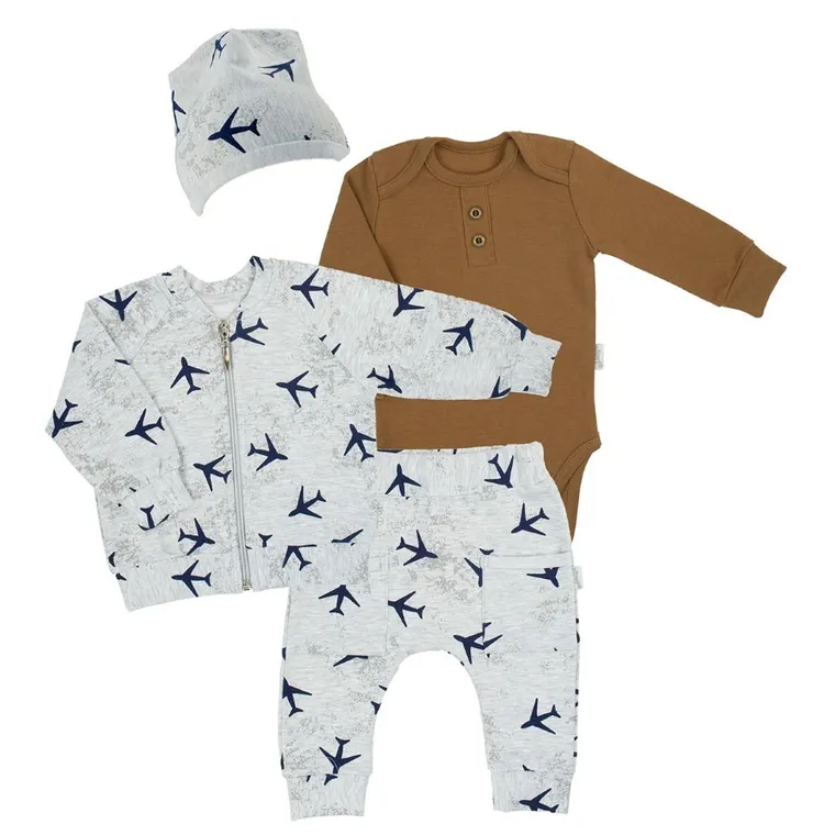 Komplet chłopięcy, Bluza rozpinana, Body z długim rękawem, Spodnie dresowe, Czapka, mix, Nicol