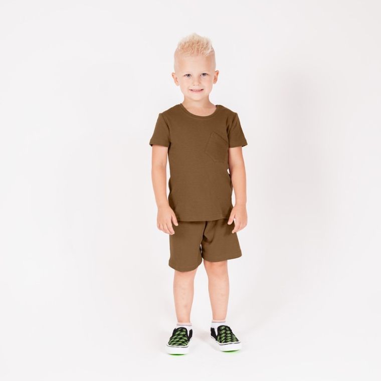 Komplet chłopięcy, Bluzka z krótkim rękawem, Szorty, brązowy, Nicol
