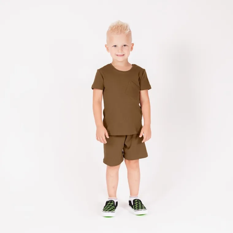 Komplet chłopięcy, Bluzka z krótkim rękawem, Szorty, brązowy, Nicol