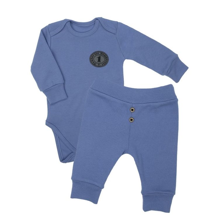 Komplet chłopięcy, Body z długim rękawem, Spodnie dresowe, niebieski, Nicol