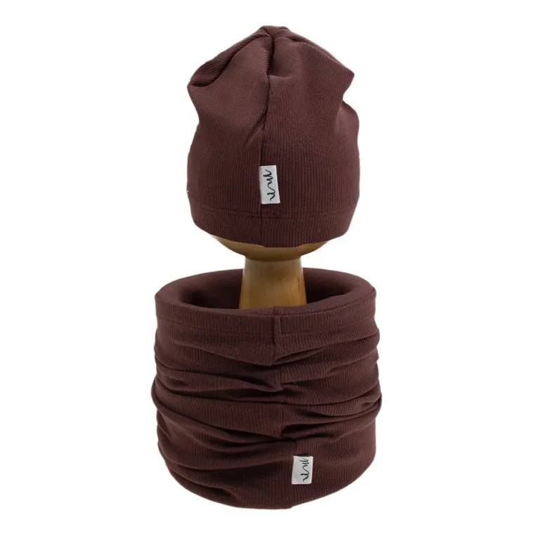 Komplet chłopięcy, Czapka, Komin, brązowy, Nicol