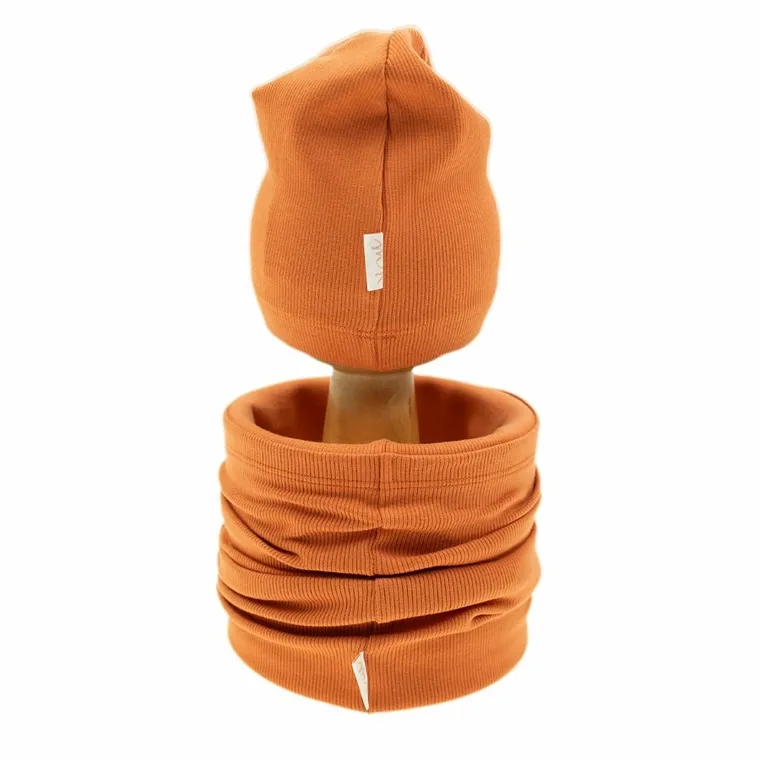 Komplet chłopięcy, Czapka, Komin, pomarańczowy, Nicol