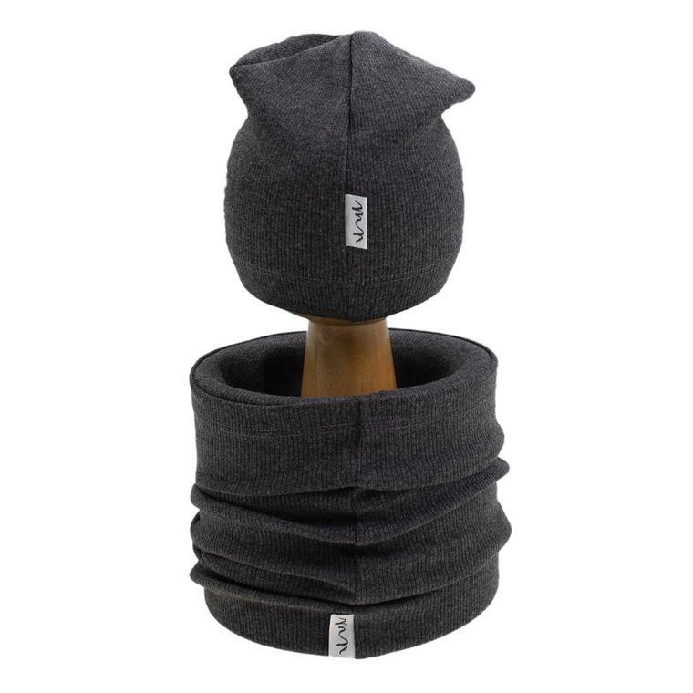 Komplet chłopięcy, Czapka, Komin, szary, Nicol