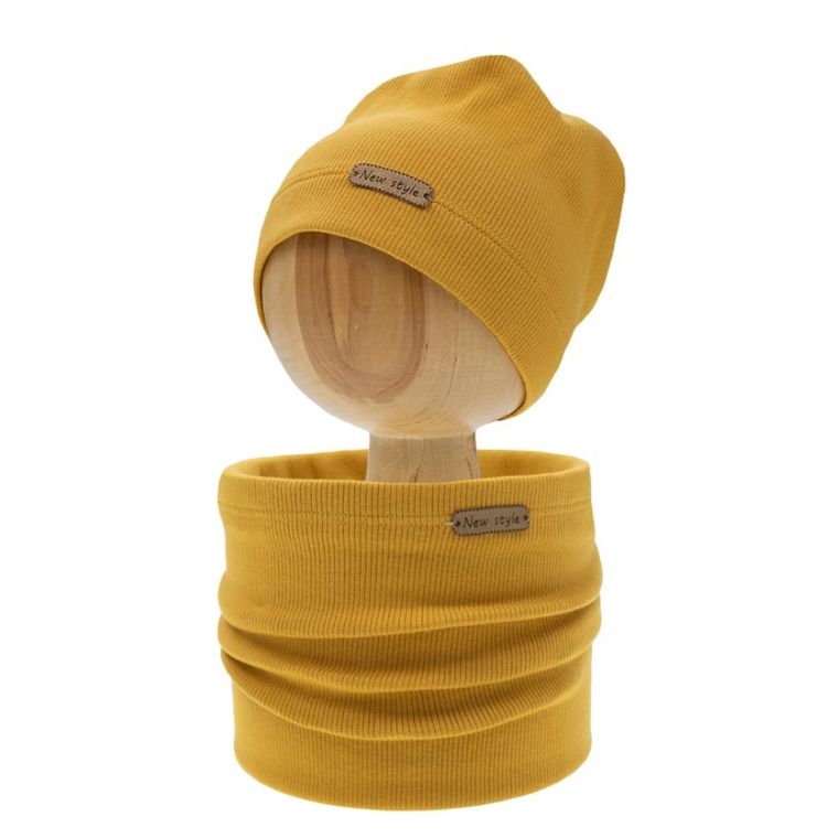 Komplet chłopięcy, Czapka, Komin, żółty, Nicol