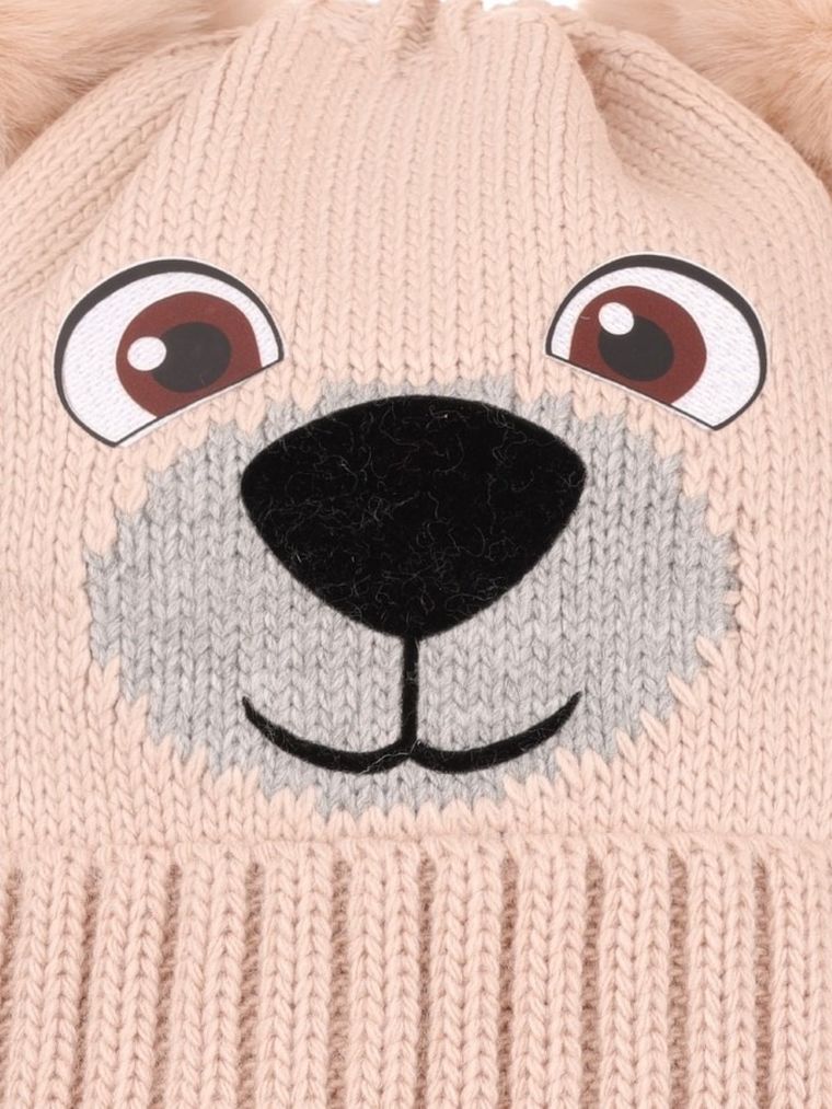 Komplet chłopięcy, Czapka z pomponami, Komin, beżowy, Ambra