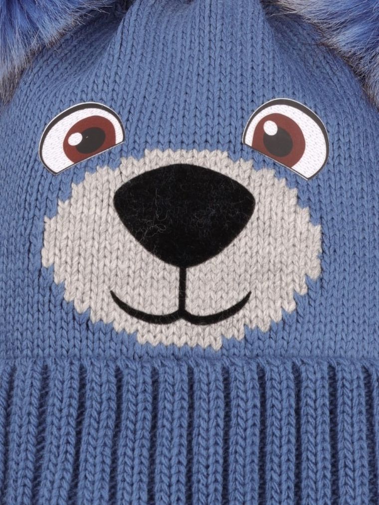 Komplet chłopięcy, Czapka z pomponami, Komin, niebieski, Ambra