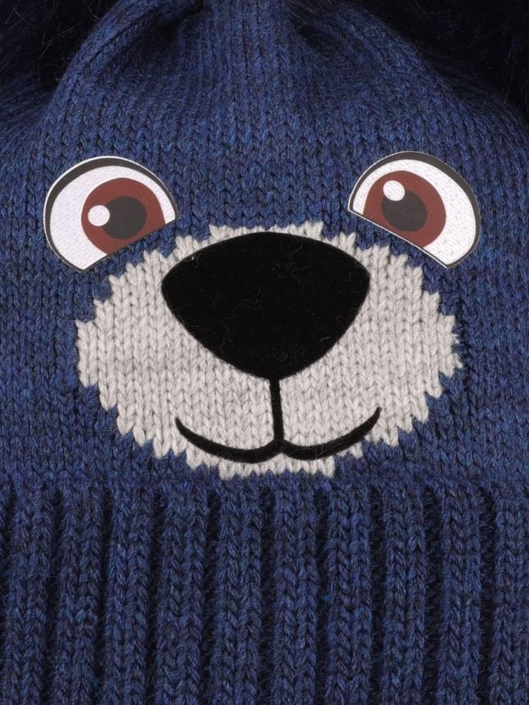 Komplet chłopięcy, Czapka z pomponami, Komin, niebieski, Ambra