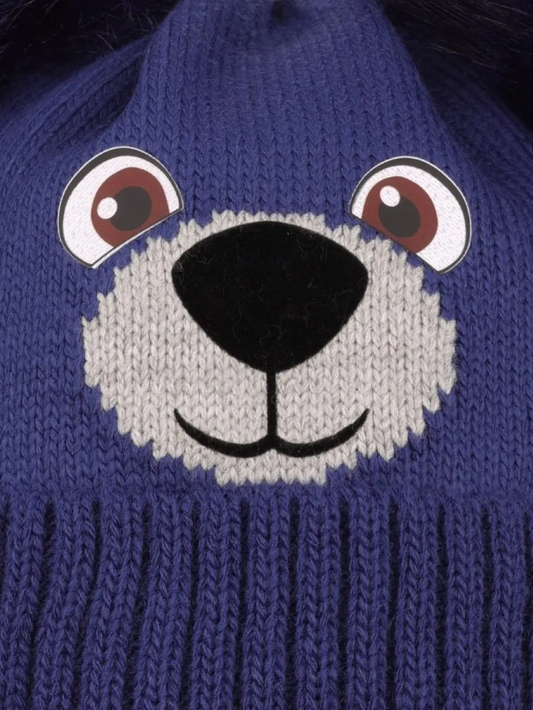 Komplet chłopięcy, Czapka z pomponami, Komin, niebieski, Ambra