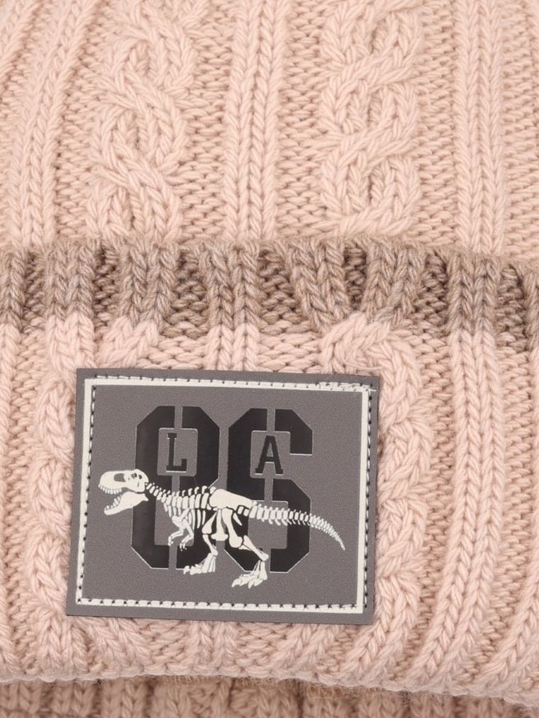 Komplet chłopięcy, Czapka z pomponem, Komin, beżowy, Ambra