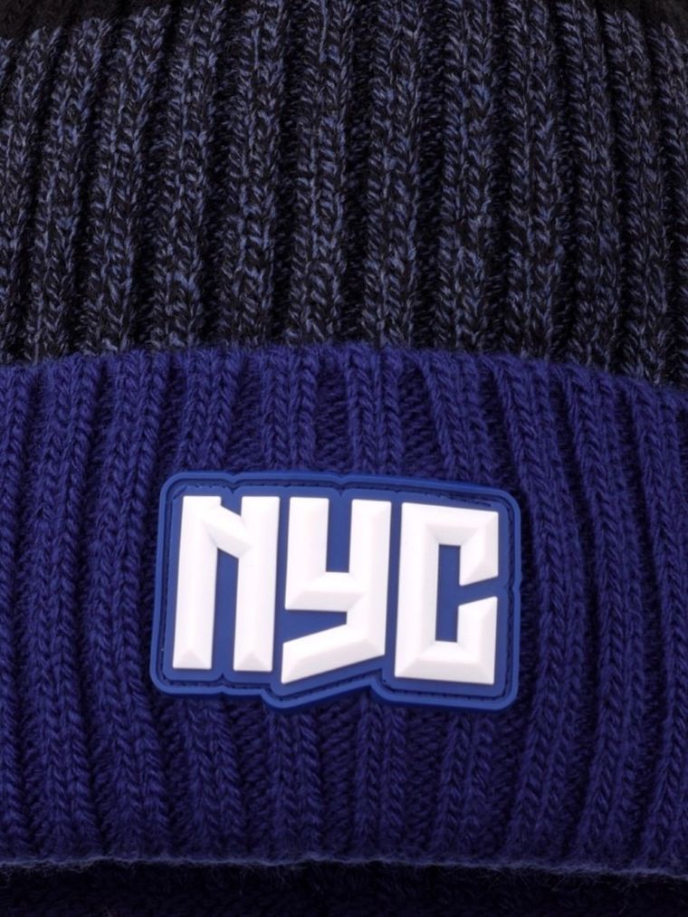 Komplet chłopięcy, Czapka z pomponem, Komin, granatowy, Ambra