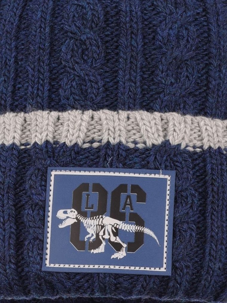 Komplet chłopięcy, Czapka z pomponem, Komin, niebieski, Ambra