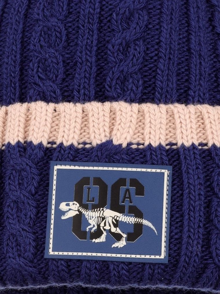 Komplet chłopięcy, Czapka z pomponem, Komin, niebieski, Ambra