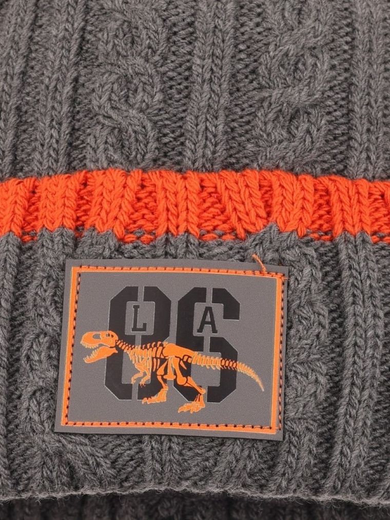 Komplet chłopięcy, Czapka z pomponem, Komin, szary, Ambra