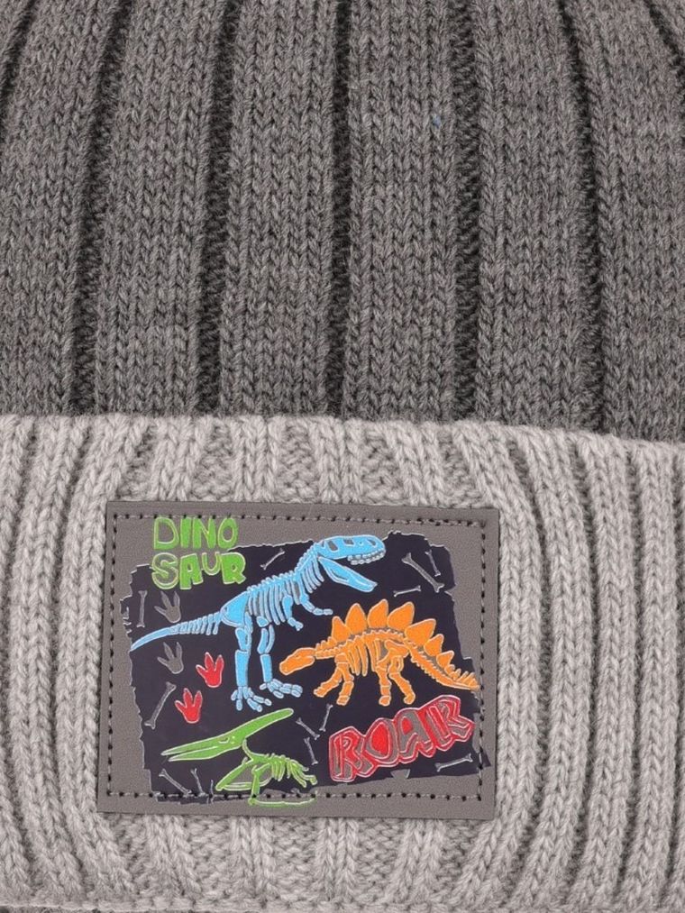 Komplet chłopięcy, Czapka z pomponem, Komin, szary, Ambra