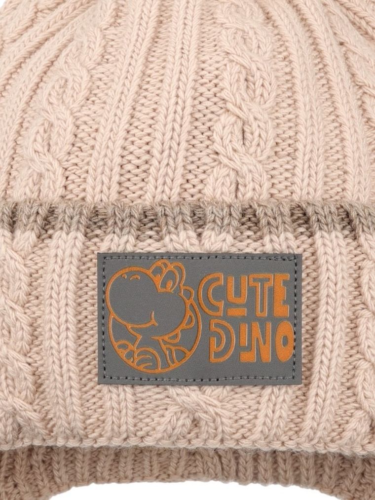 Komplet chłopięcy, Czapka z pomponem, wiązana, Komin, beżowy, Ambra