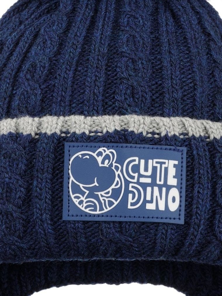 Komplet chłopięcy, Czapka z pomponem, wiązana, Komin, granatowy, Ambra