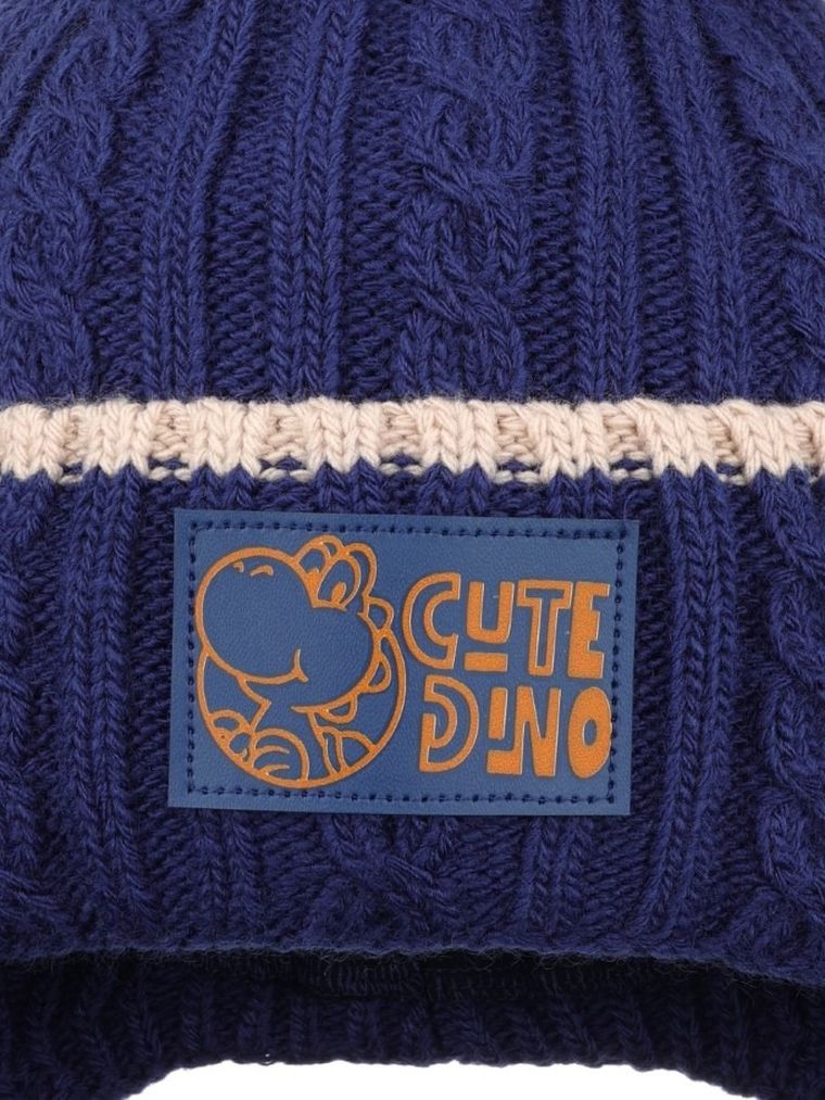 Komplet chłopięcy, Czapka z pomponem, wiązana, Komin, granatowy, Ambra