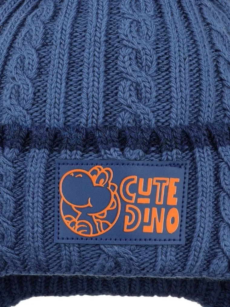 Komplet chłopięcy, Czapka z pomponem, wiązana, Komin, niebieski, Ambra