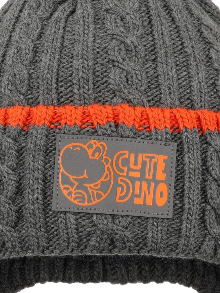 Komplet chłopięcy, Czapka z pomponem, wiązana, Komin, szary, Ambra